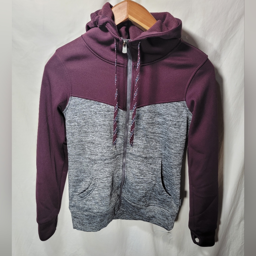Women's Empyre medium burgundy & gray hoodie with cuff finger holes. Great shape